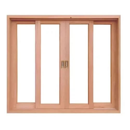 Janela Madeira Eucalipto Vitrô Cx-10cm Panoramico 4 Folhas Correr