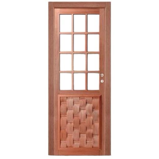 Porta de Madeira Maciça Eucalipto Couro/Vidro com Batente e Fechadura