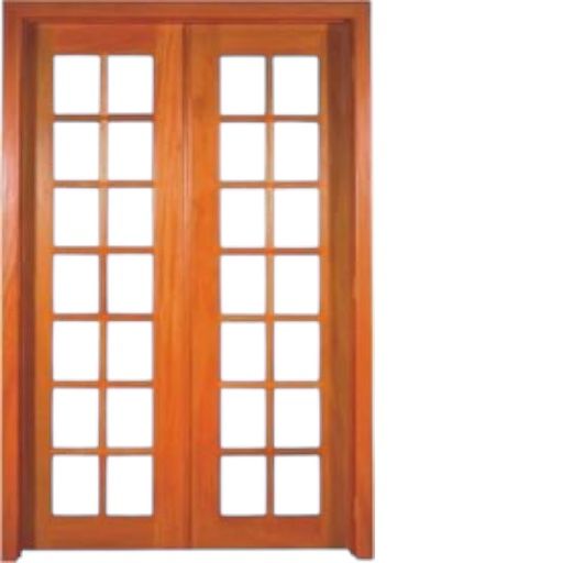 Porta Francesa Balcão De Madeira Eucalipto Quadriculada