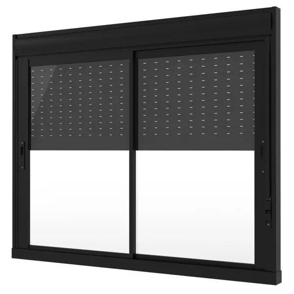 Janela Com Persiana Integrada Alumínio Preto 2 Folhas Móveis Acionamento Manual