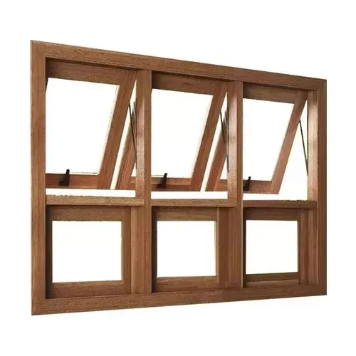 Janela Madeira Eucalipto Vitrô Max-ar Triplo C/ Bandeira Linha America