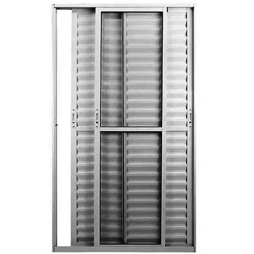 Porta Balcão Alumínio Brilhante 3 Folhas Móveis com Fechadura Linha 25