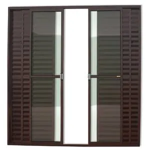 Porta Balcão Alumínio Preto 6 Folhas C/Fechadura Linha 25