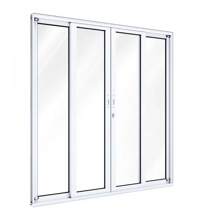 Porta Balcão De Alumínio Branco 4 Folhas C/Fechadura Linha 25