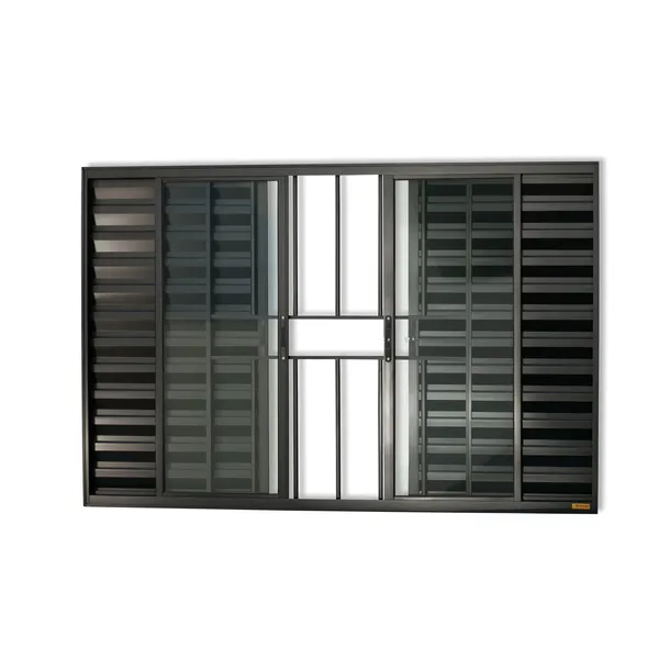 Veneziana 6 Folhas De Aluminio Preto Com Grade L-20 Normatizada