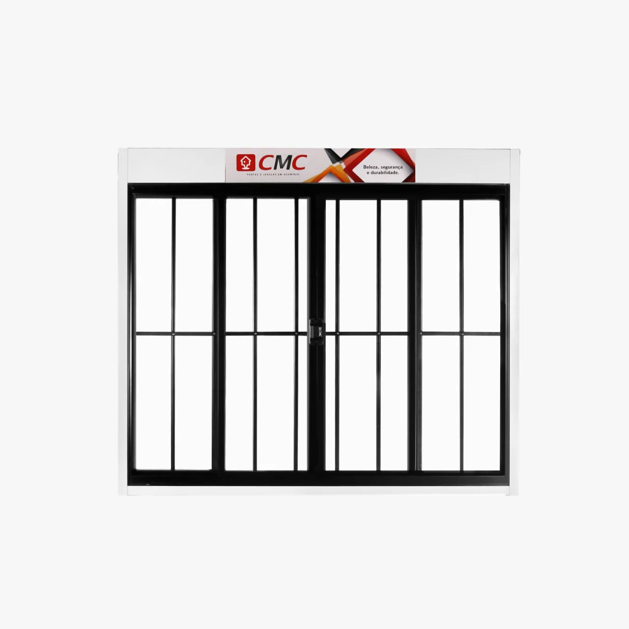 Vitrô 4 Folhas De Alumínio Preto Com Grade Linha 20