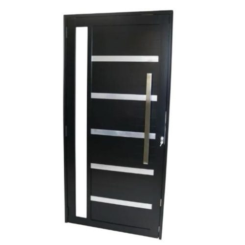 Porta Pivotante De Aluminio Preto C/Friso e vidro Linha 30