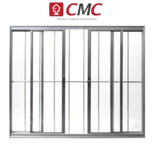 Vitrô De Alumínio Brilhante Com Grade 4 Folhas LINHA 20