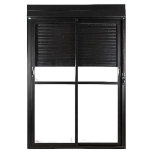 Porta Balcão C/Persiana Integrada Alumínio Preto 2 Folhas Móveis Acionamento Automatizado