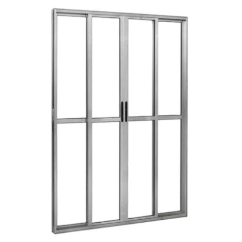 Porta Balcão Alumínio Brilhante 3 Folhas Móveis com Fechadura Linha 25