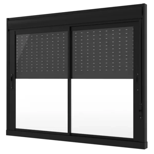 Janela Com Persiana Integrada Alumínio Preto 2 Folhas Móveis Acionamento Manual