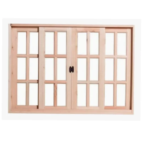 Janela Madeira Eucalipto Vitrô Cx-10cm Quadriculado 4 Folhas Correr