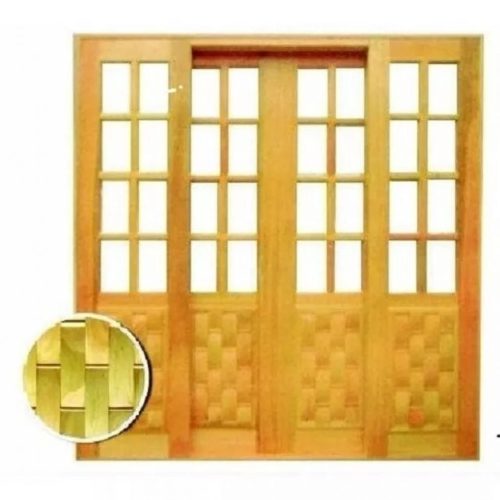 Porta Balcão de Madeira Eucalipto Couro / Vidro 4 Folhas