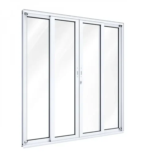 Porta Balcão De Alumínio Branco 4 Folhas C/Fechadura Linha 25