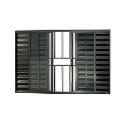 Veneziana 6 Folhas De Aluminio Preto Com Grade L-20 Normatizada